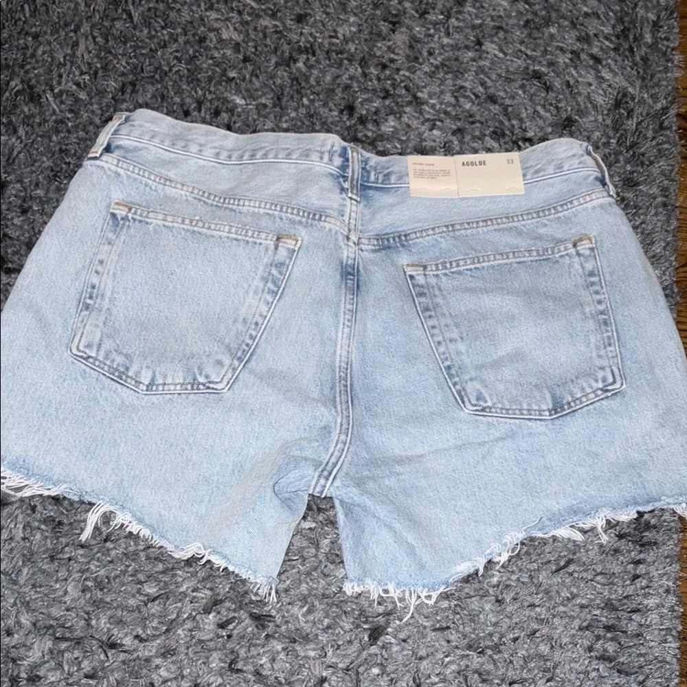 Agolde Parker Long Light Wash Button Fly Denim Shorts size 33 NWT - Picture 2 of 6